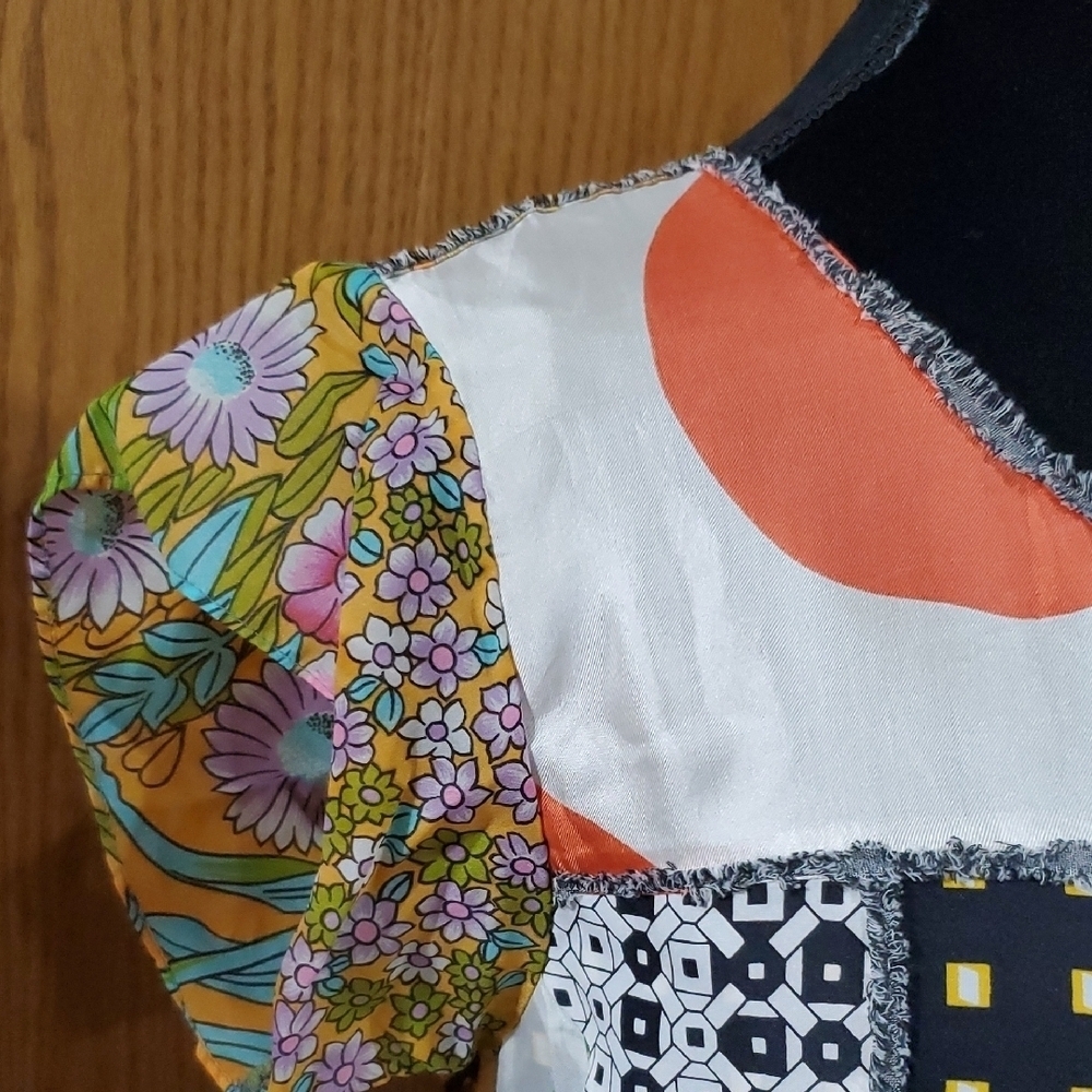 Burning Torch Blue and Orange Graphic Cap Sleeve Blouse - Picture 3 of 8